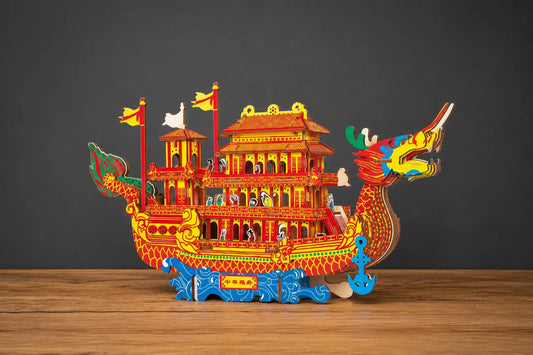Maquette en bois - Grand bateau dragon rouge