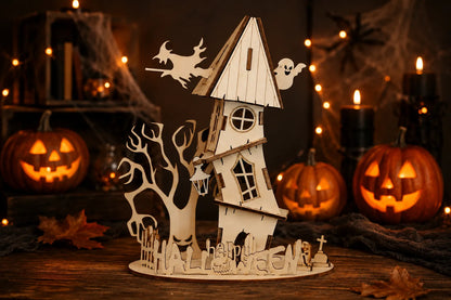 Maquette en bois - Halloween grande maison de sorcière