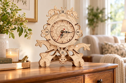 Maquette en bois - L’horloge aux volutes végétales