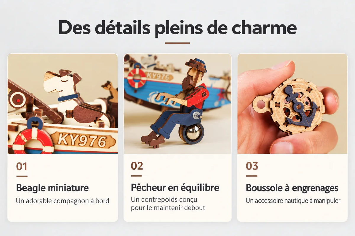 Maquette en bois - La barque du pêcheur à balancier