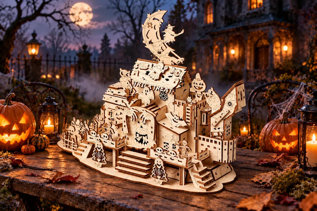 Maquette en bois - La maison hantée lumineuse