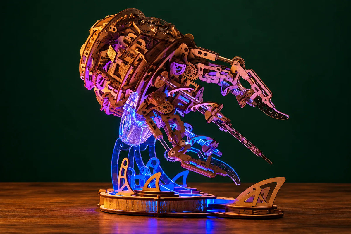 Maquette en bois - La méduse mécanique lumineuse et musicale