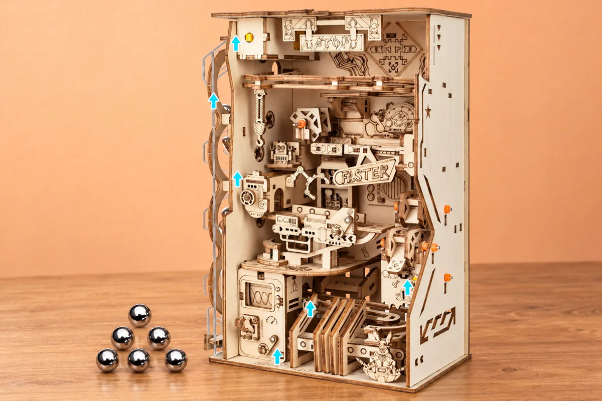Maquette en bois - Le circuit de billes des robots