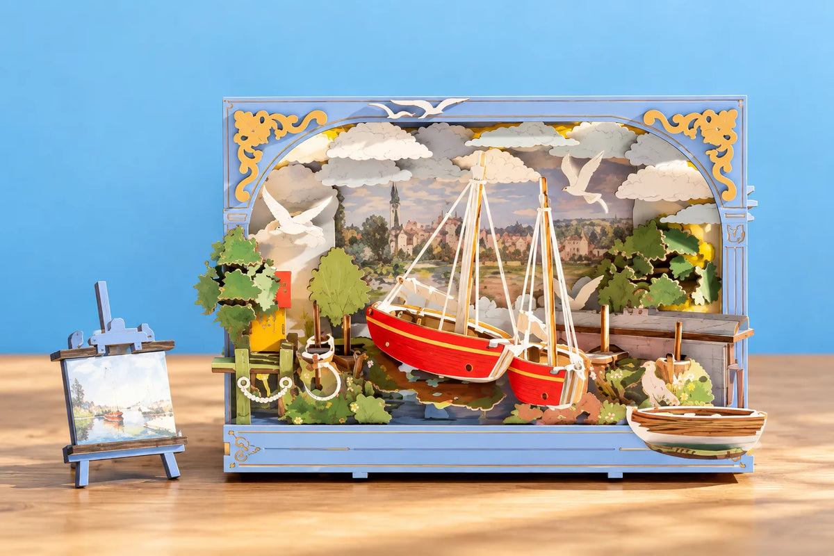 Maquette en bois - Le tableau lumineux aux voiliers rouges
