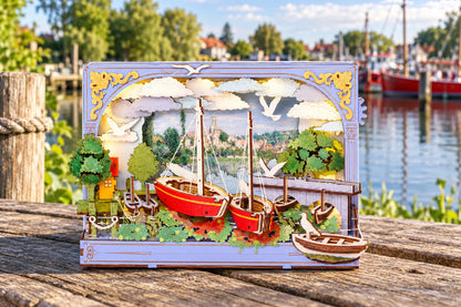 Maquette en bois - Le tableau lumineux aux voiliers rouges