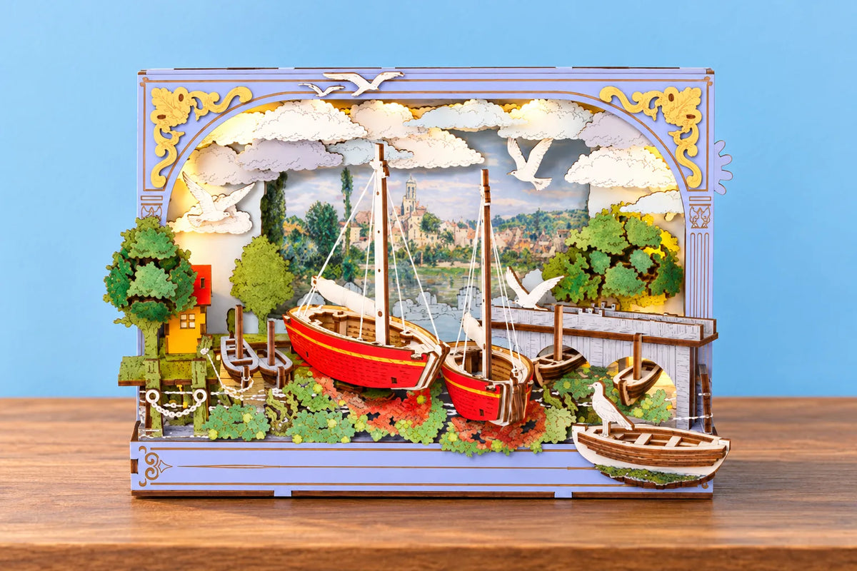 Maquette en bois - Le tableau lumineux aux voiliers rouges