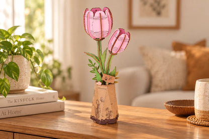 Maquette en bois - Les deux tulipes roses