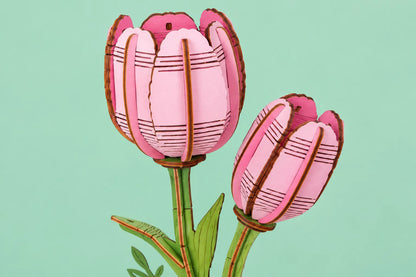 Maquette en bois - Les deux tulipes roses