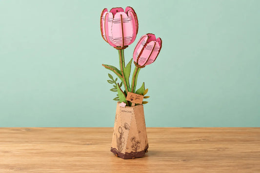 Maquette en bois - Les deux tulipes roses