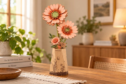 Maquette en bois - Les gerberas roses