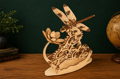 Maquette en bois - Libellule et fleur