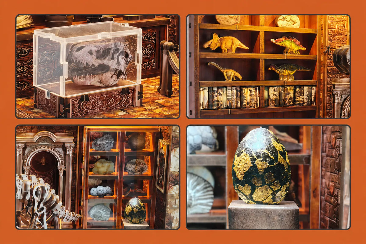Maquette en bois - Maison à thème, institut de recherche sur les dinosaures