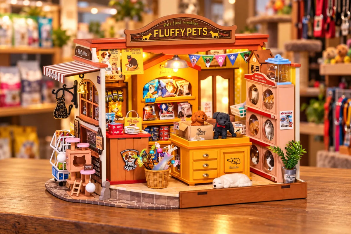 Maquette en bois - Maison à thème, la boutique des animaux