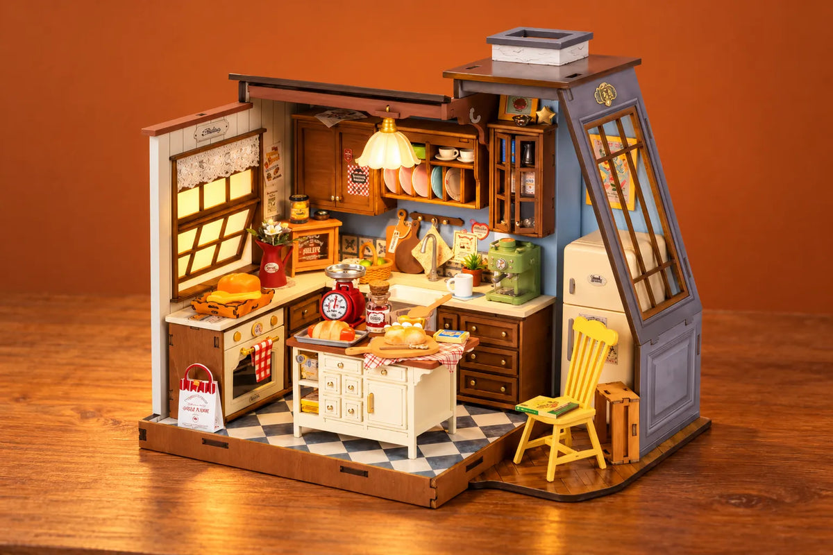 Maquette en bois - Maison à thème, la cuisine rétro