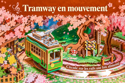 Maquette en bois - Maison à thème, le train sous les cerisiers
