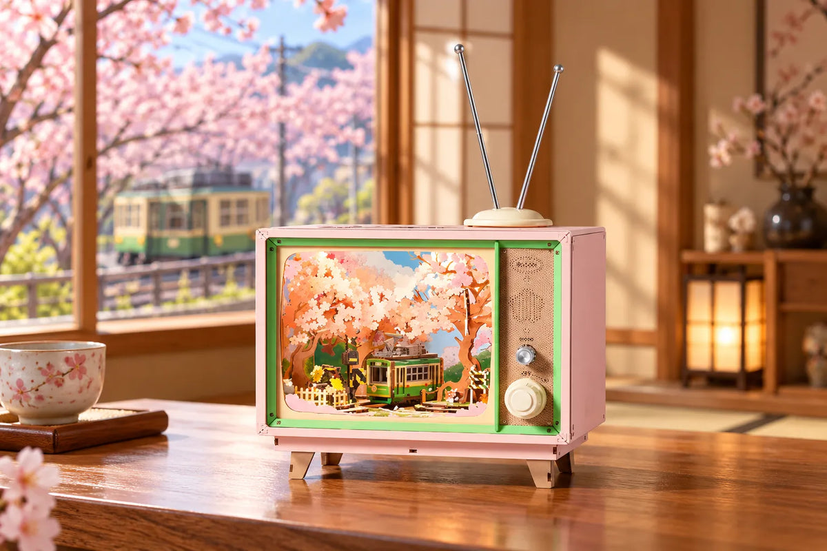 Maquette en bois - Maison à thème, le train sous les cerisiers