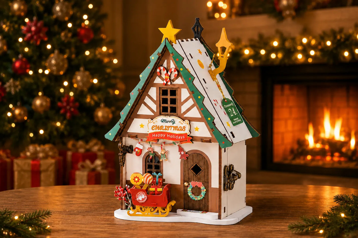 Maquette en bois - Maison à thème, petite maison de Noël