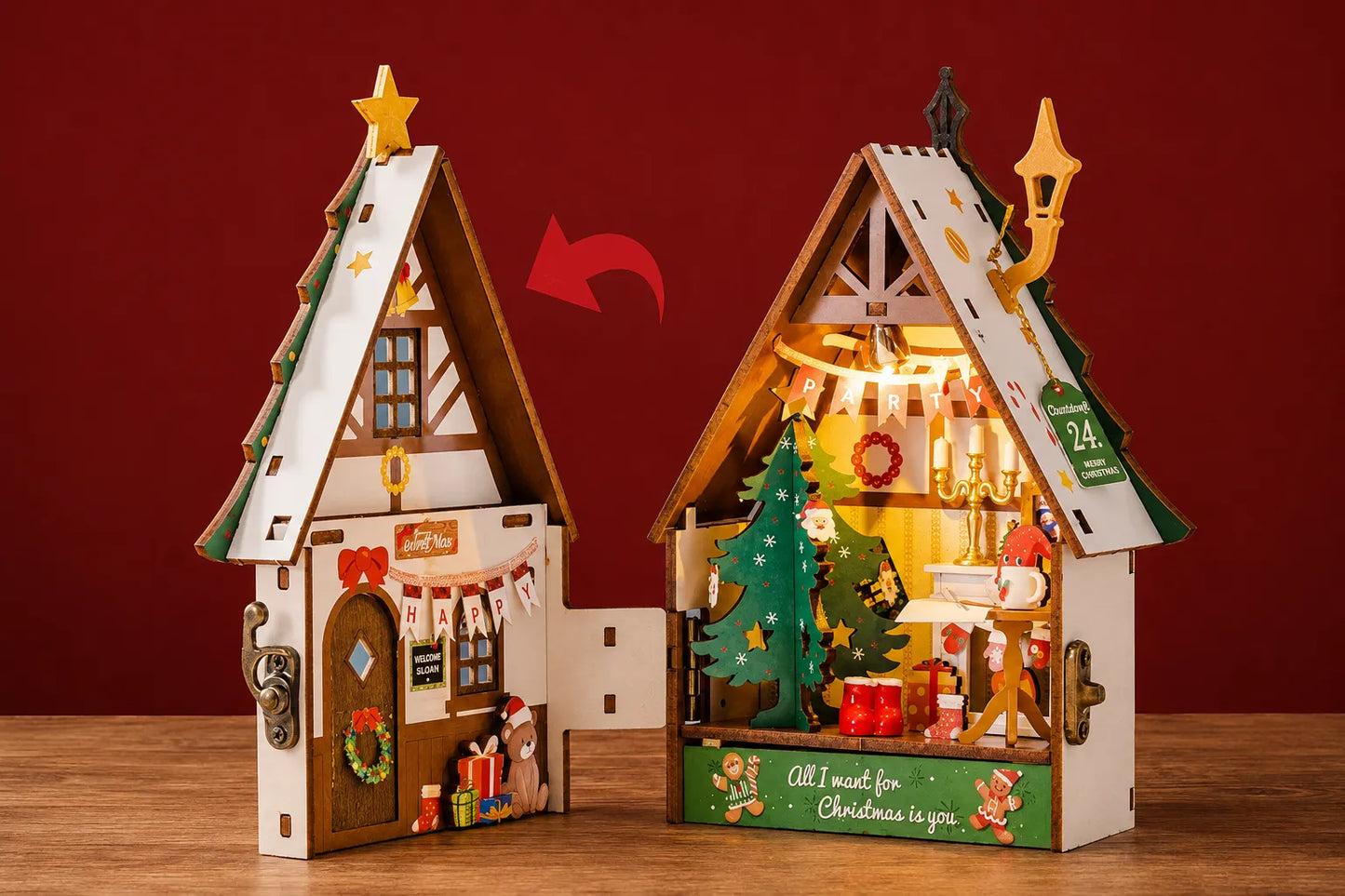 Maquette en bois - Maison à thème, petite maison de Noël