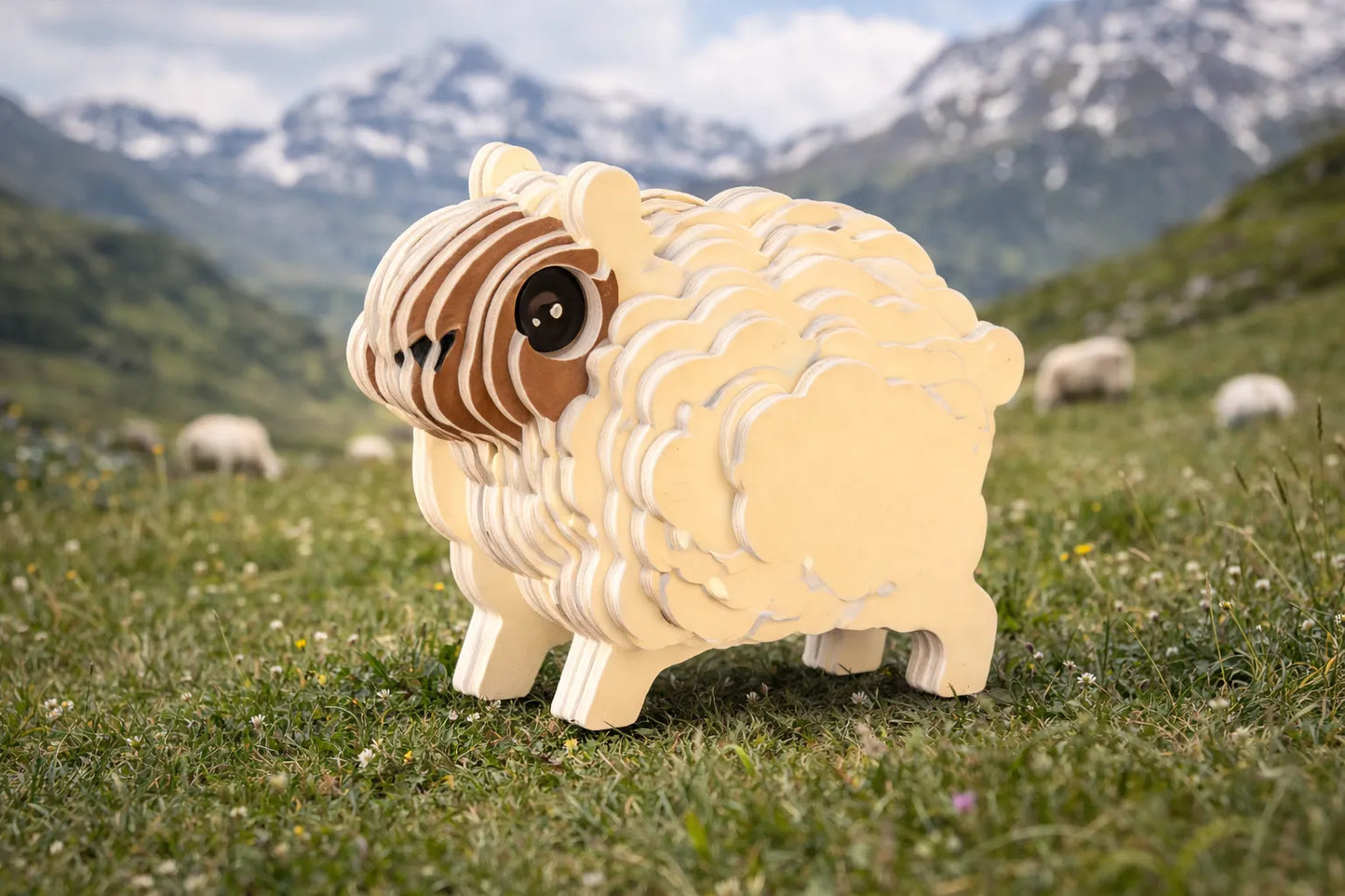 Maquette en bois - Mouton coloré
