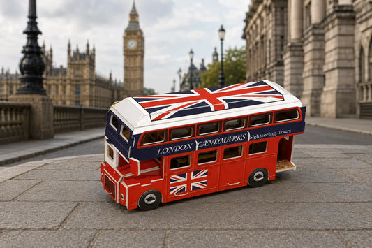 Maquette en bois - Petit bus londonien coloré