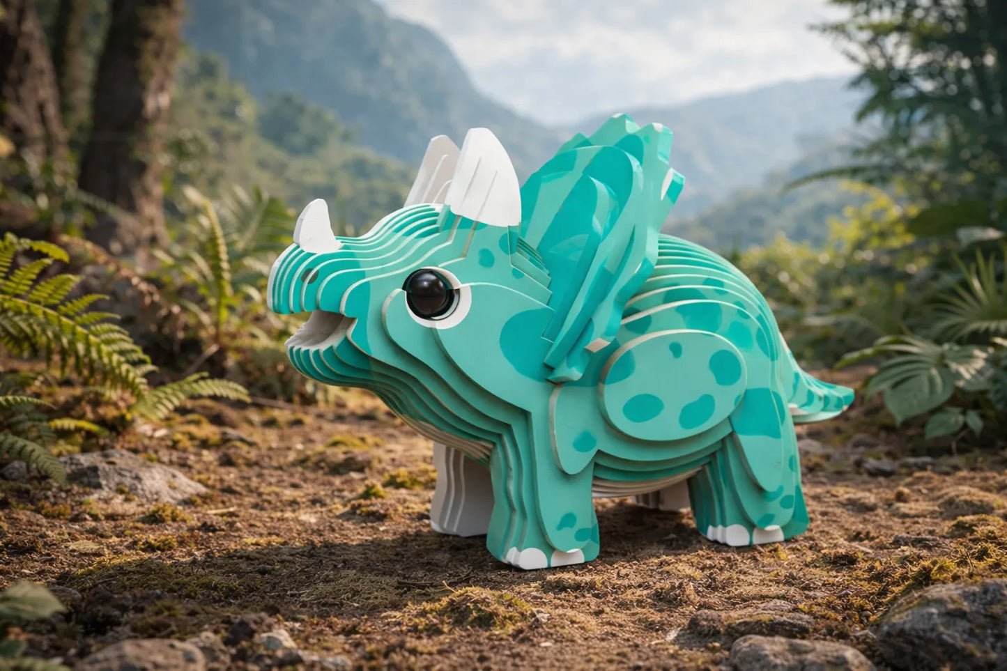 Maquette en bois - Petit tricératops coloré