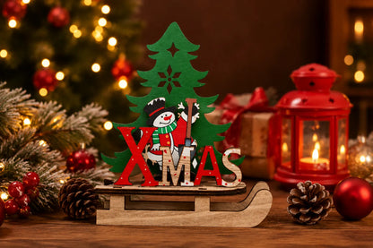 Maquette en bois - Sapin de Noël avec bonhomme de neige