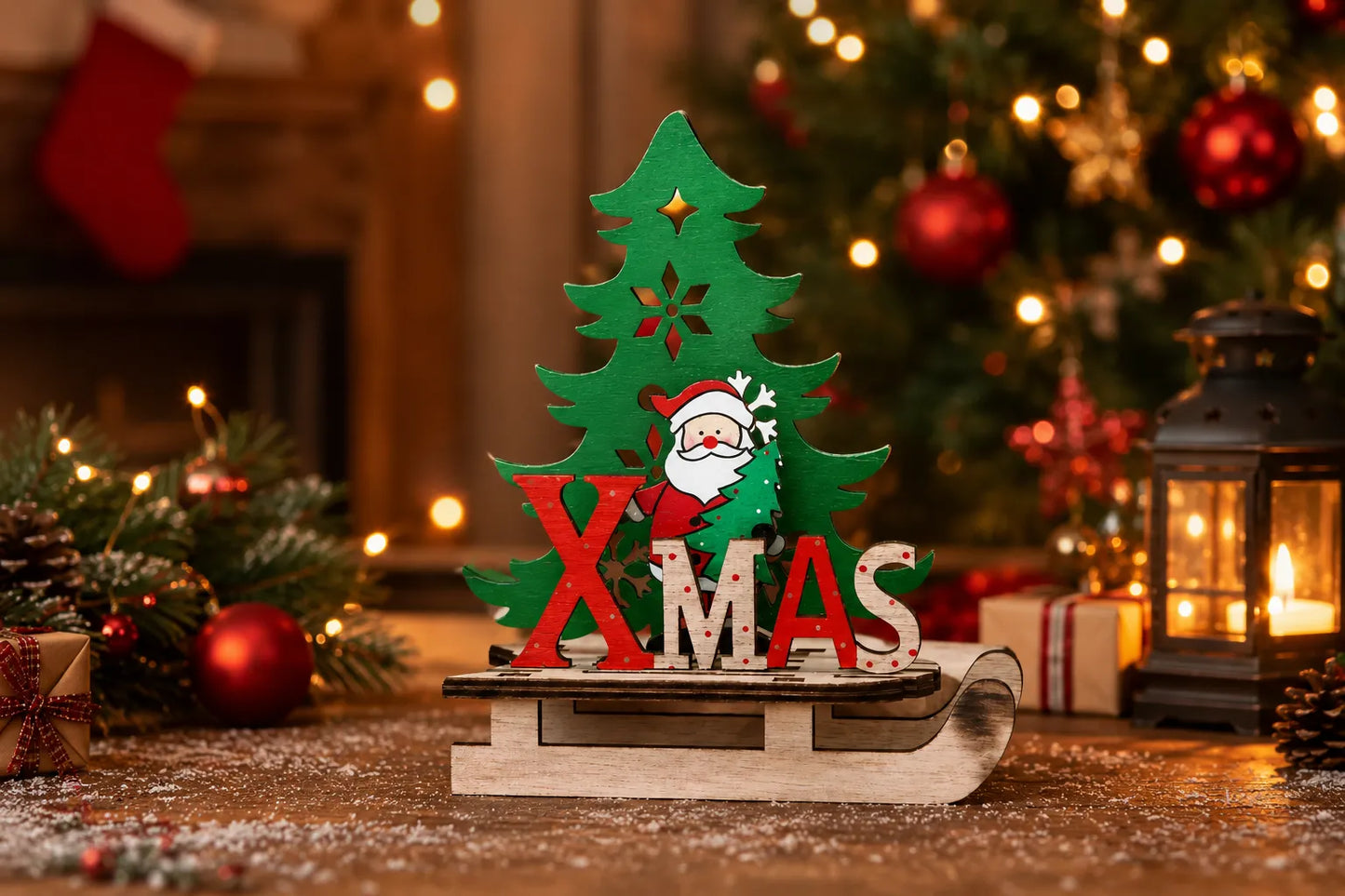 Maquette en bois - Sapin de Noël avec père Noël