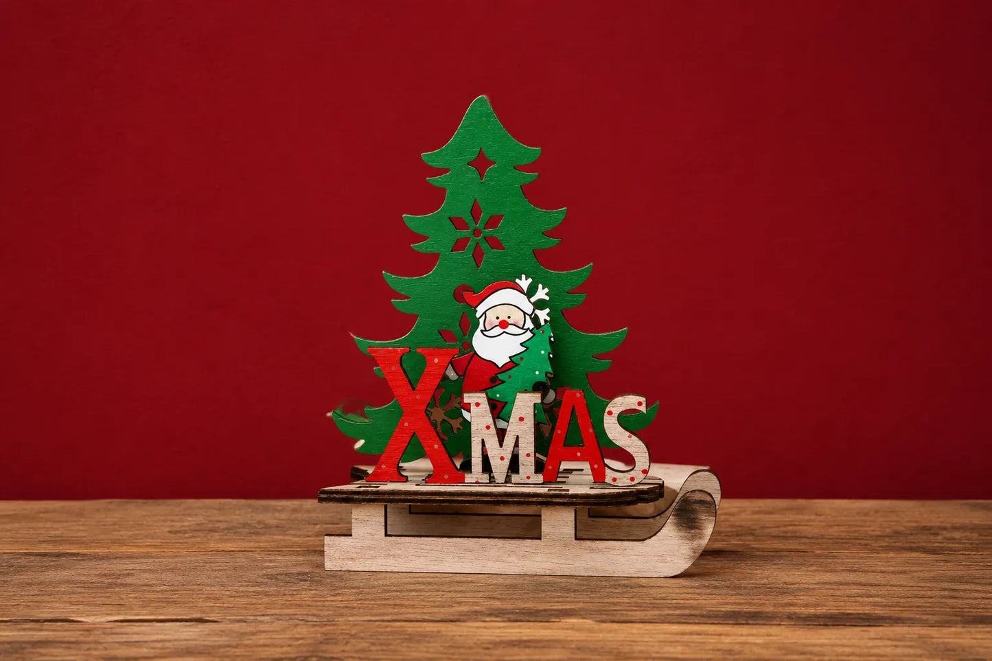 Maquette en bois - Sapin de Noël avec père Noël