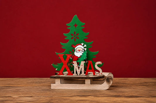 Maquette en bois - Sapin de Noël avec père Noël