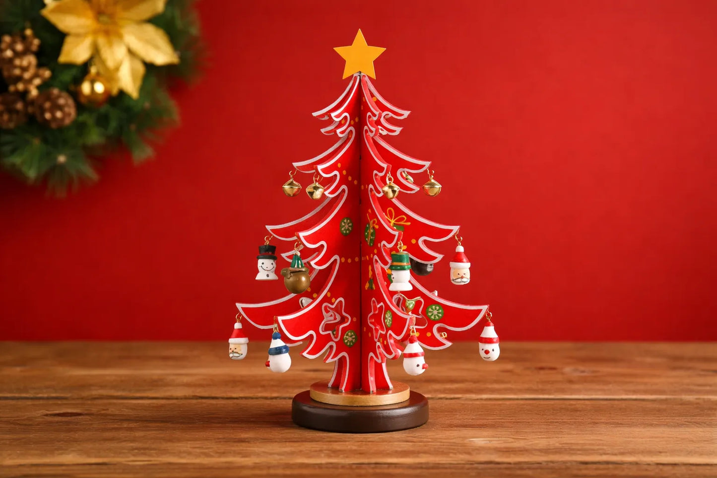 Maquette en bois - Sapin de Noël rouge 28cm