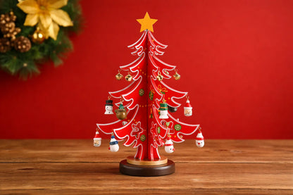 Maquette en bois - Sapin de Noël rouge 28cm