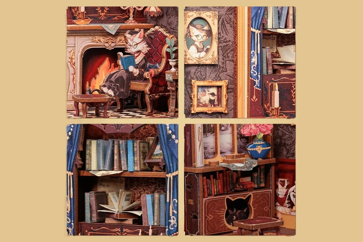 Maquette en bois - Serre-livres, bibliothèque de chat