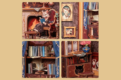 Maquette en bois - Serre-livres, bibliothèque de chat