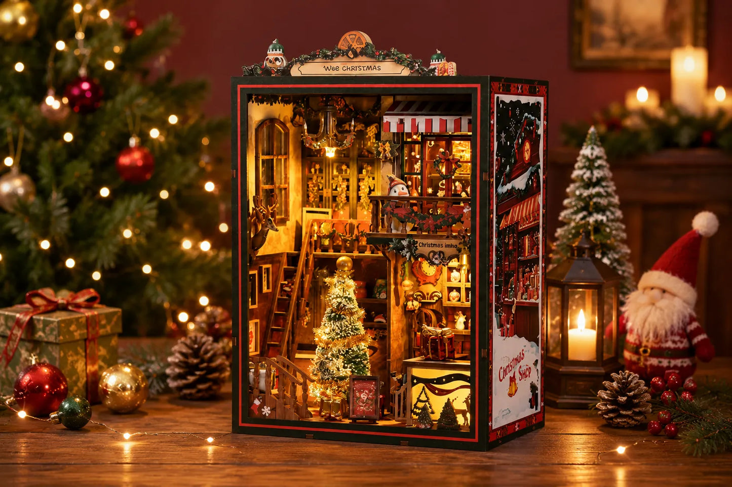 Maquette en bois - Serre livre, maison à Noël