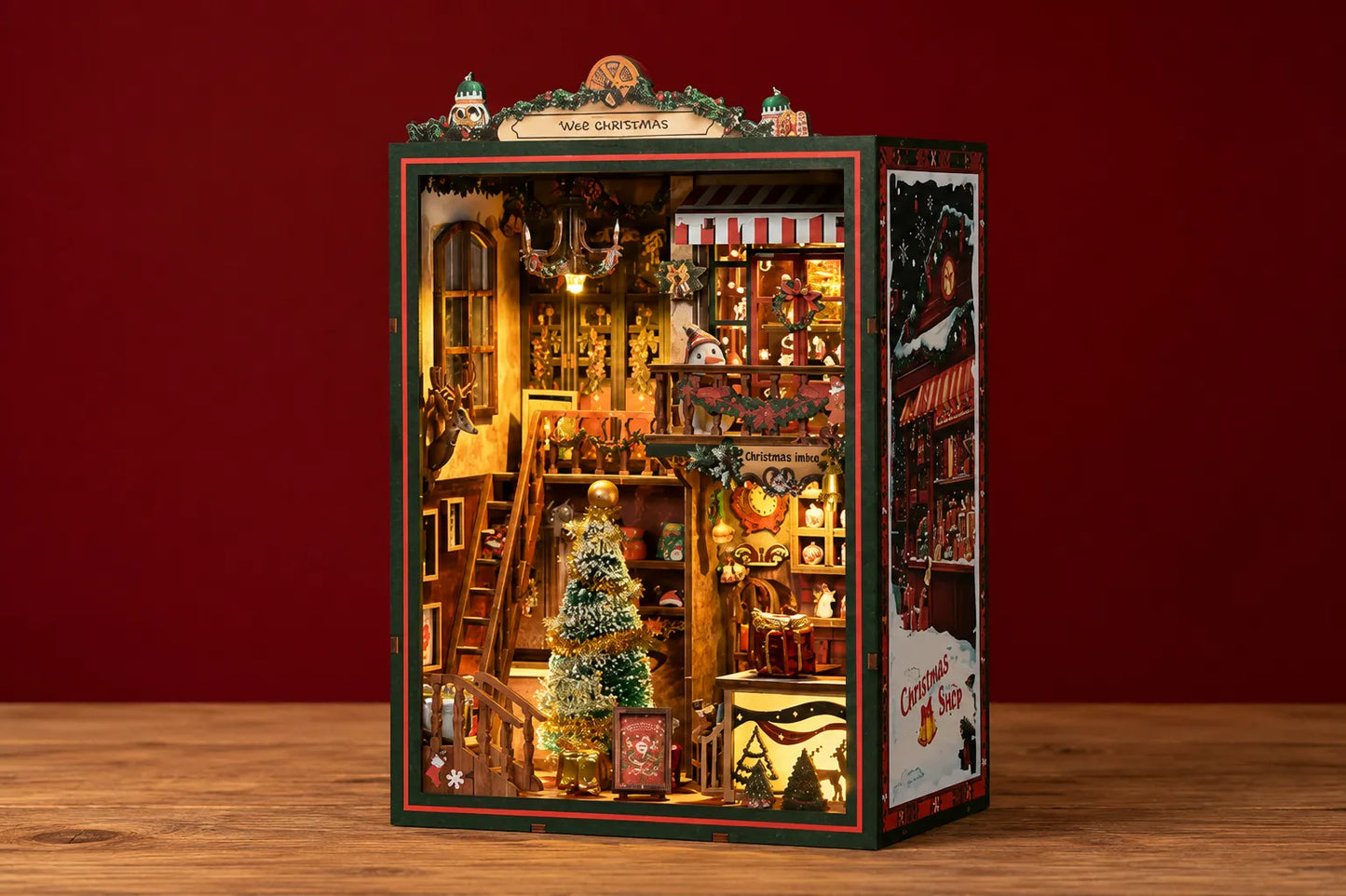 Maquette en bois - Serre livre, maison à Noël