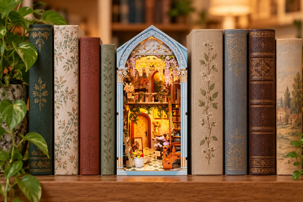 Maquette en bois - Serre-livres, atelier fleuri