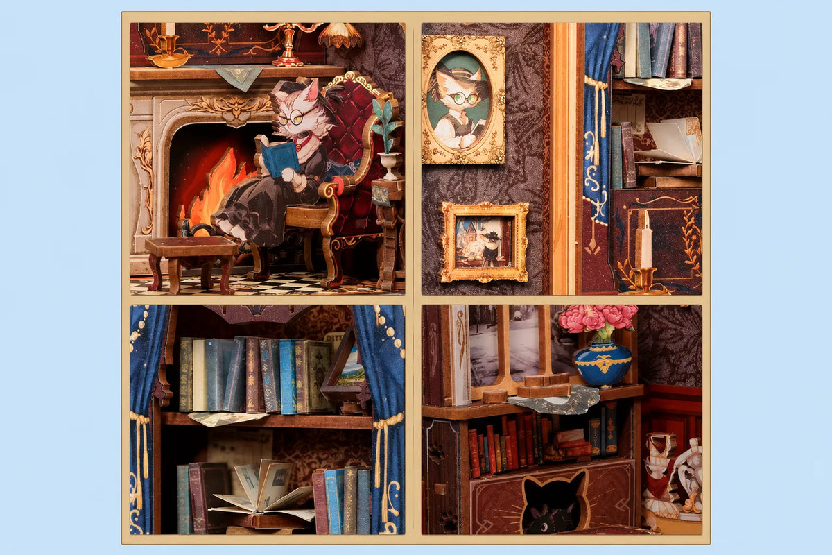 Maquette en bois - Serre-livres, bibliothèque de chat