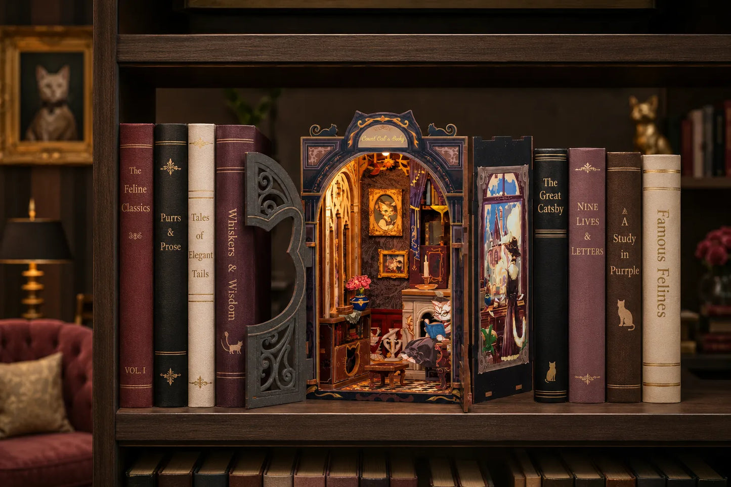 Maquette en bois - Serre-livres, bibliothèque de chat