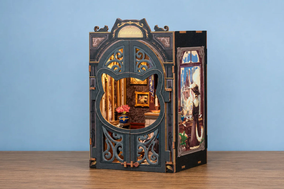 Maquette en bois - Serre-livres, bibliothèque de chat