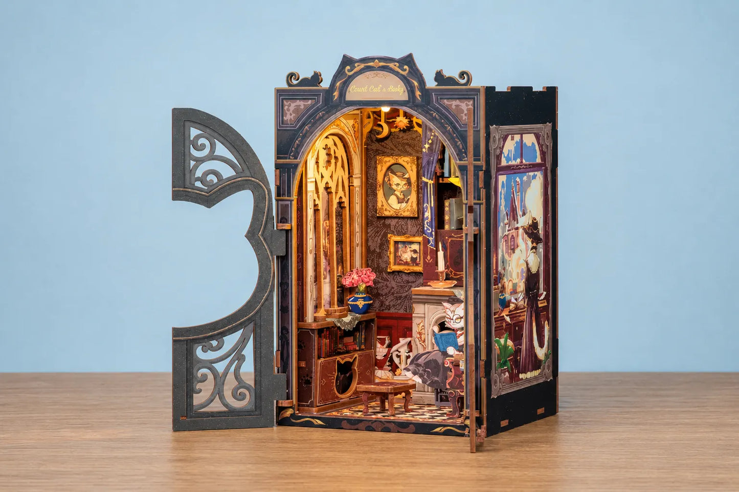 Maquette en bois - Serre-livres, bibliothèque de chat