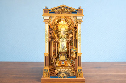 Maquette en bois - Serre-livres, bibliothèque dorée
