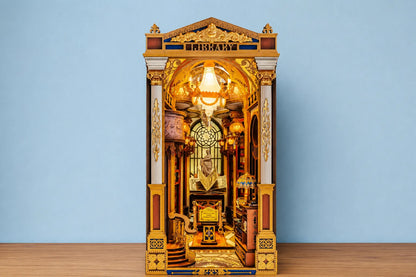 Maquette en bois - Serre-livres, bibliothèque dorée