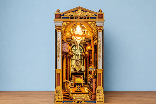 Maquette en bois - Serre-livres, bibliothèque dorée