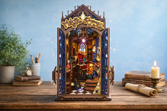 Maquette en bois - Serre-livres, boutique de magie