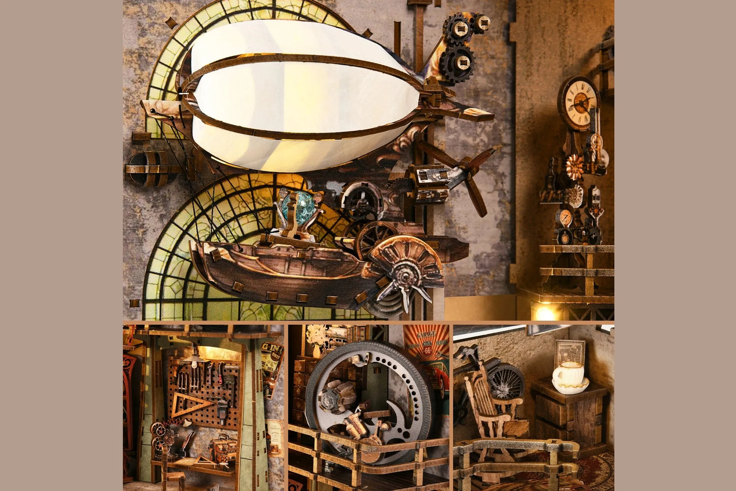 Maquette en bois - Serre-livres, entrepôt de ballon dirigeable