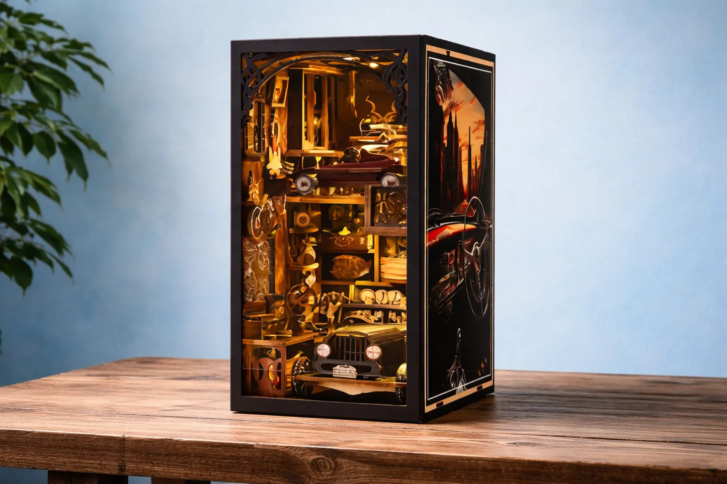 Maquette en bois - Serre-livres, garage vintage