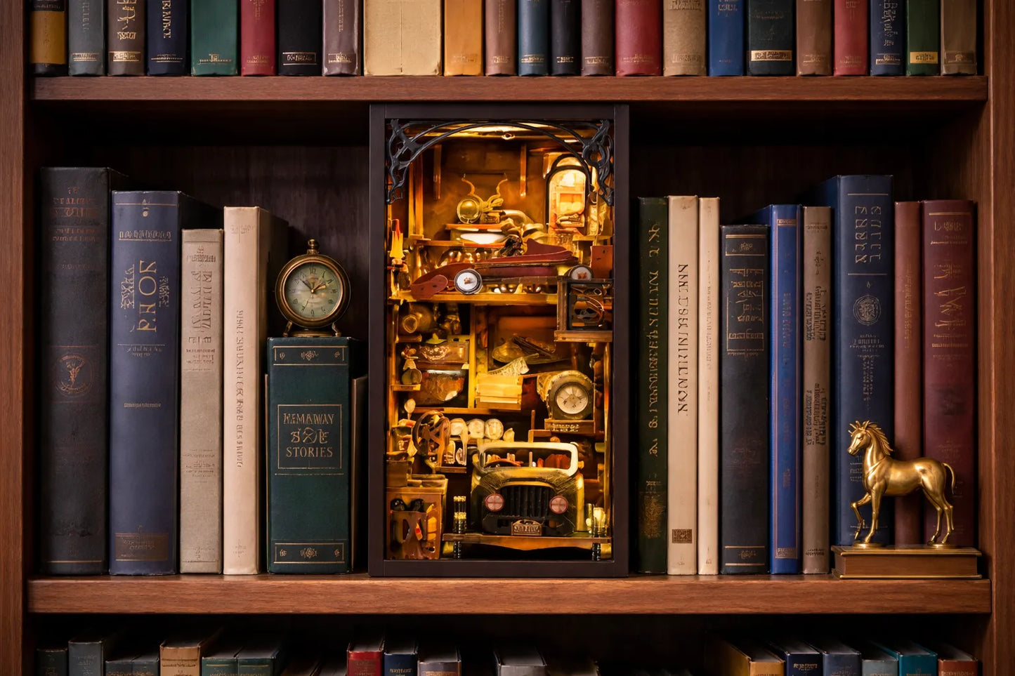 Maquette en bois - Serre-livres, garage vintage