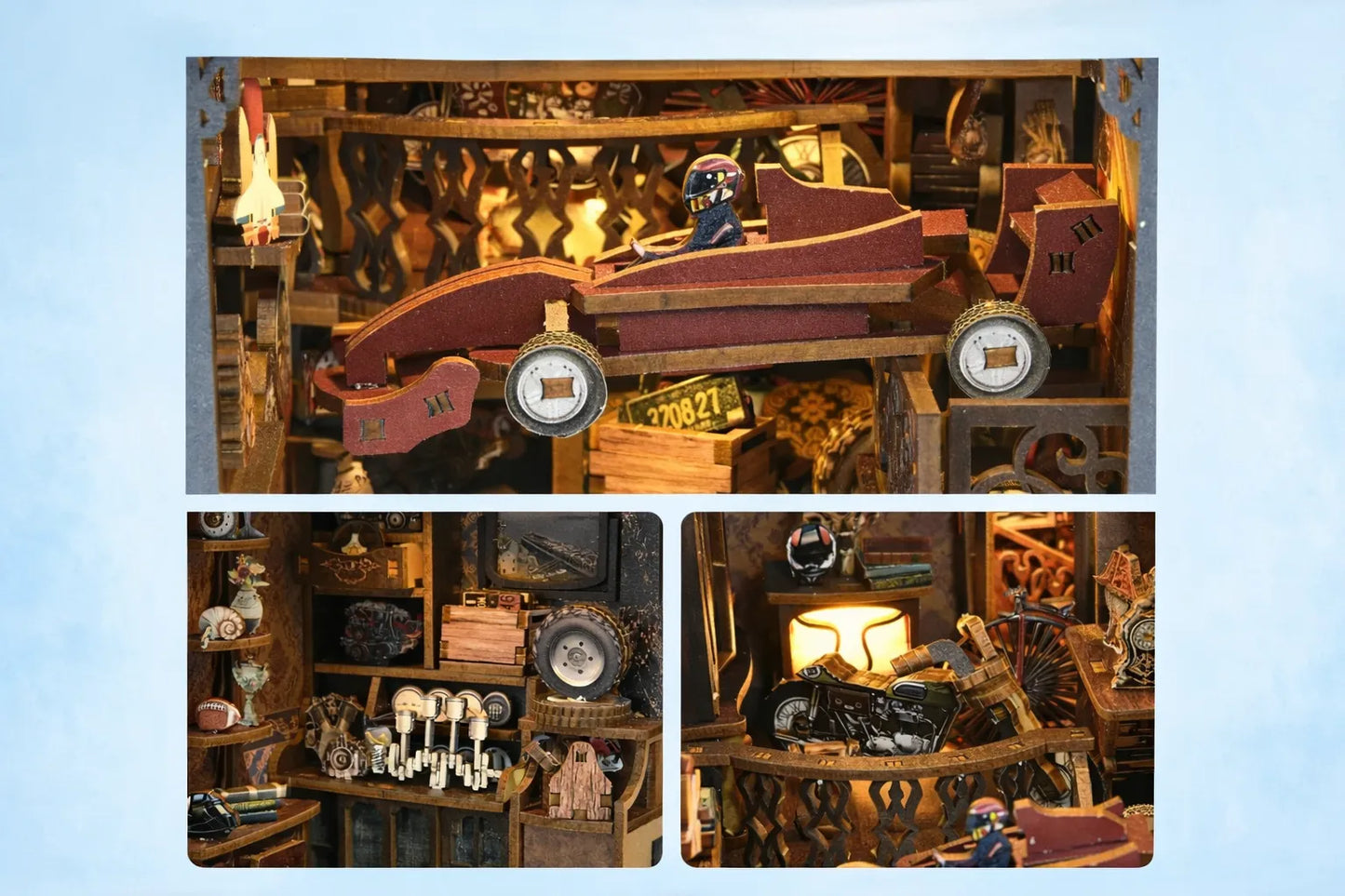Maquette en bois - Serre-livres, garage vintage