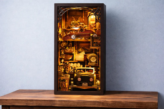 Maquette en bois - Serre-livres, garage vintage