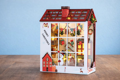 Maquette en bois - Serre-livres, maison à Noël
